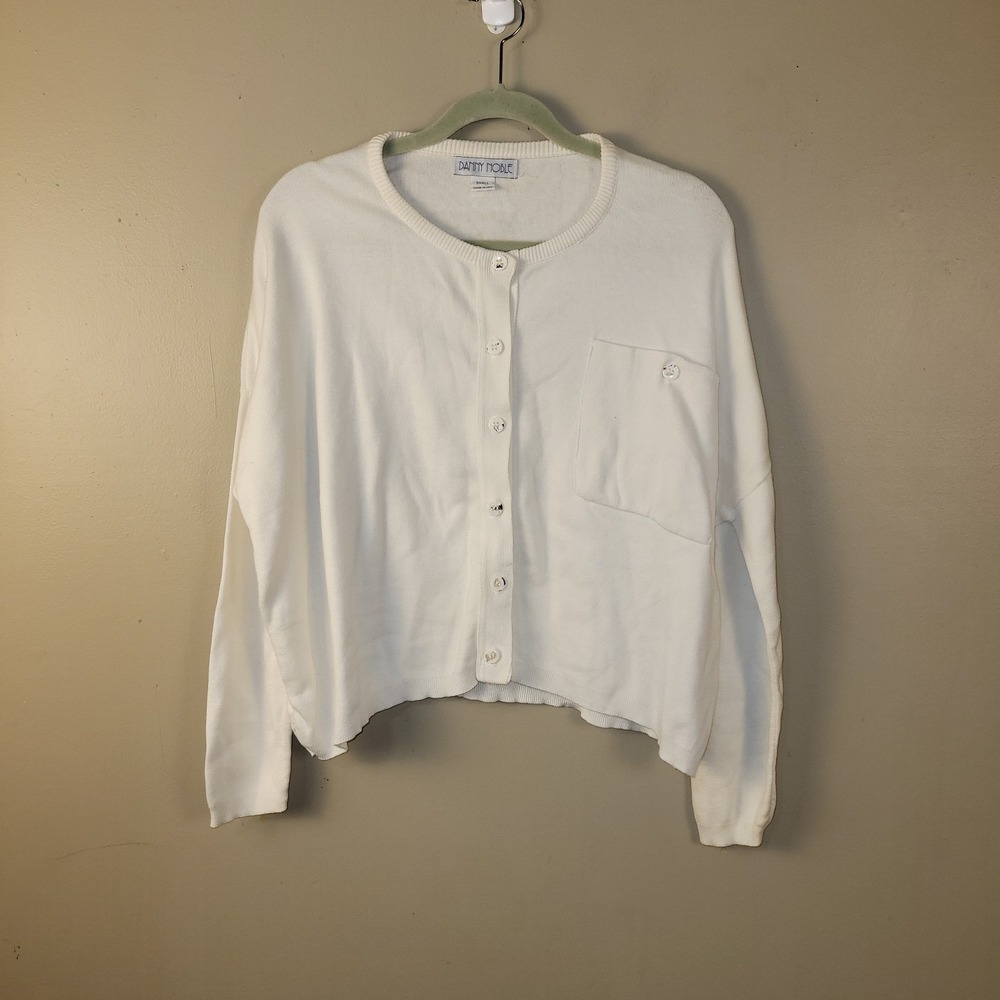 Danny Noble White Cotton Cardigan‎ Sweater Small USA Button Front Pocket...